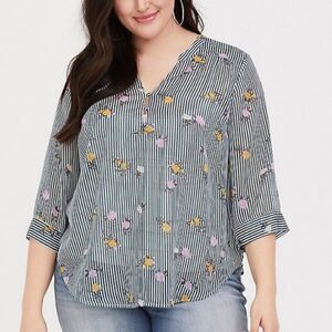Torrid STRIPE FLORAL SHEER CHIFFON BLOUSE 4X